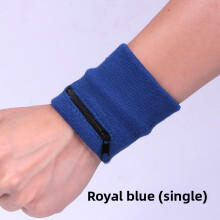 (Blue)Unisex Wristband Keys Storage Zipper Pocket Sport Wrist Wallet Running Gym