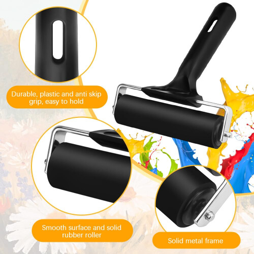 ADERTOS Rubber Brayer Roller 2 PCS - 10cm & 6cm for Printmaking, Stamping 2