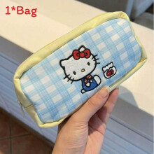 (Blue) Cat Fish Kt Design Pencil Bag With Canvas Material For High School Use Office Girls