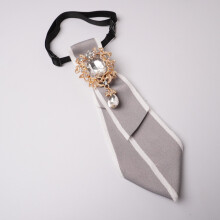 (Gray White) Elegant Sharppoint Collared Bow Tie With Rhinestone Decorations For Uniforms
