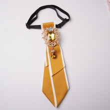 (Yellow) Elegant Sharppoint Collared Bow Tie With Rhinestone Decorations For Uniforms