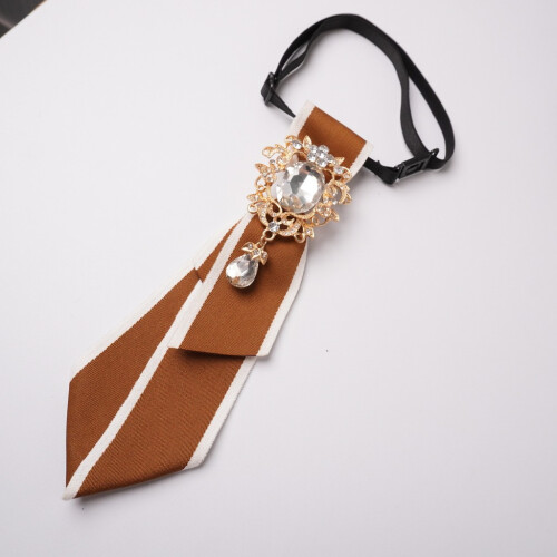(Brown White) Elegant Sharppoint Collared Bow Tie With Rhinestone Decorations For Uniforms