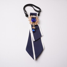 (Blue) Elegant Sharppoint Collared Bow Tie With Rhinestone Decorations For Uniforms