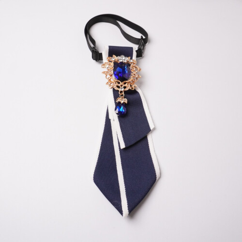 (Blue) Elegant Sharppoint Collared Bow Tie With Rhinestone Decorations For Uniforms