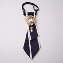 (Blue White) Elegant Sharppoint Collared Bow Tie With Rhinestone Decorations For Uniforms