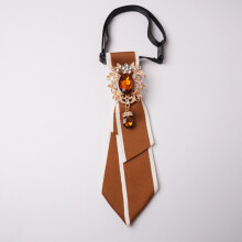 (Brown) Elegant Sharppoint Collared Bow Tie With Rhinestone Decorations For Uniforms