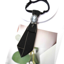 (Black Bright) Unisex Tie Bow With Solid Color Design And Rhinestone Decor For Events School Or