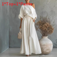 (White,XL)Summer Top And Pants Set With Breathable Polyester For Womens Fashionable Office Look