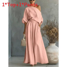 (Pink,XL)Summer Top And Pants Set With Breathable Polyester For Womens Fashionable Office Look