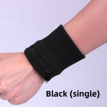 (Black)Unisex Wristband Keys Storage Zipper Pocket Sport Wrist Wallet Running Gym
