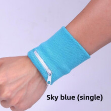 (SkyBlue)Unisex Wristband Keys Storage Zipper Pocket Sport Wrist Wallet Running Gym