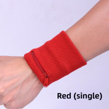 (Red)Unisex Wristband Keys Storage Zipper Pocket Sport Wrist Wallet Running Gym