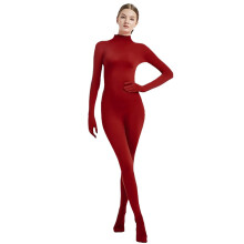 (Dark Red, 190) Jumpsuit Leotard Solid Color Stage Costume Halloween Clothing Cosplay Party