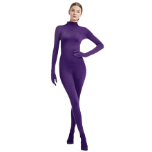 (Dark Purple, 190) Jumpsuit Leotard Solid Color Stage Costume Halloween Clothing Cosplay Party
