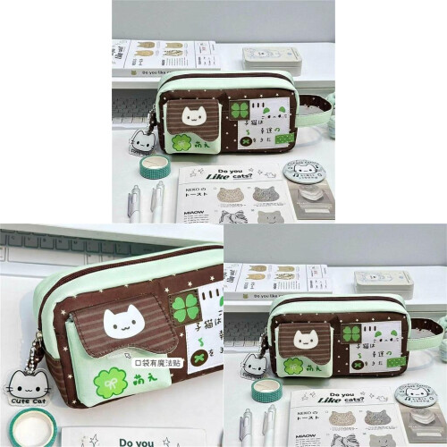 Four Leaf Clover Cat Pencil Case With Large Capacity For Students Use And Office 2