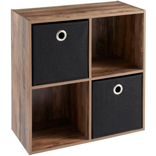 Homme Concept 4 Cube Storage Unit Walnut Bookcase with 2 Grey Baskets 1