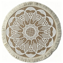 (Style10)Napperons circulaires vintage en jute avec imprimé floral déco table éco consciente