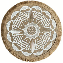 (Style9)Napperons circulaires vintage en jute avec imprimé floral déco table éco consciente
