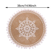 (Style28)Napperons circulaires vintage en jute avec imprimé floral déco table éco consciente