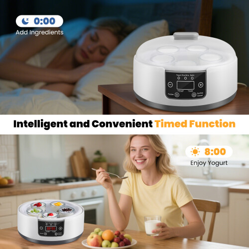 Misvayli Probiotic Yoghurt Maker, 5 Glass Jar Fermentation Machine with 40°C Default Temp, 8H Timer, Adjustable Settings for Yogurt, Natto 1