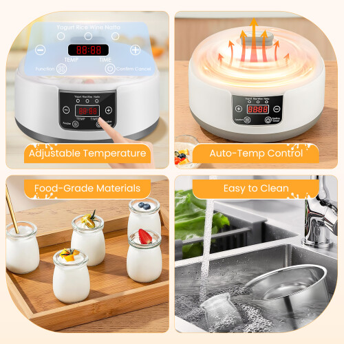 Misvayli Probiotic Yoghurt Maker, 5 Glass Jar Fermentation Machine with 40°C Default Temp, 8H Timer, Adjustable Settings for Yogurt, Natto 2