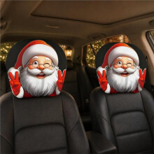 2Pcs Christmas Car Headrest Cover Santa Claus Funny Headrest Protectors Washable Cute Cartoon Auto Headcover A