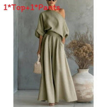 (Olive,XL)Summer Top And Pants Set With Breathable Polyester For Womens Fashionable Office Look