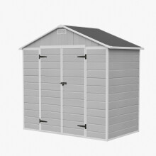 Garden Sanctuary 7.55x4.51ft Wood Grain Apex Plastic Tool Shed w/ Window, Smoky Grey