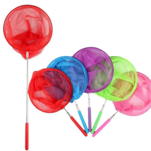 (Red)Kids Extendable Telescopic Handle Fishing Bug Butterfly Catching Bugs Net Mesh 2