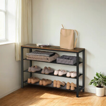 4-Tier Shoe Organizer - Wood and Metal - Rustic Brown and Black - Industrial Style