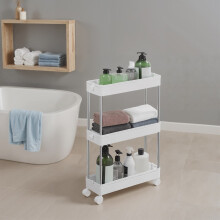 Extendable Kitchen Countertop Shelf - Metal - White - Slim Rolling Trolley with Wheels