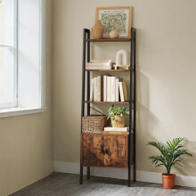 Bookcase with Cabinet - Metal - Rustic Brown - 4-Tier Industrial Design