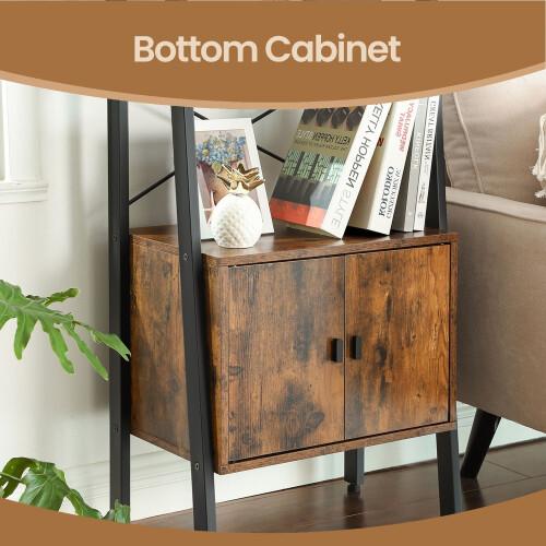 Bookcase with Cabinet - Metal - Rustic Brown - 4-Tier Industrial Design 2