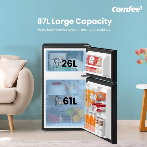 COMFEE' RCT87BL2(E) Under Counter Fridge Freezer, 87L Double Door Small Fridge