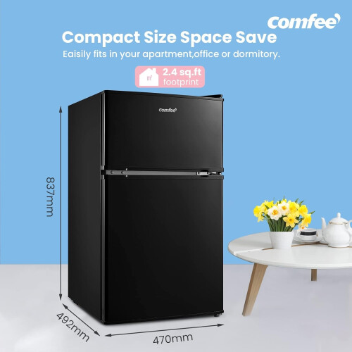 COMFEE' RCT87BL2(E) Under Counter Fridge Freezer, 87L Double Door Small Fridge 1