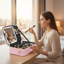 Sac de Maquillage avec Miroir LED, Valise de Transport Portable avec Cloisons Réglables
