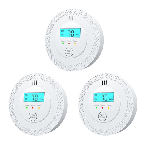 3 Pcs Carbon Monoxide Detector LCD Digital Display Security Protection Gas Detector