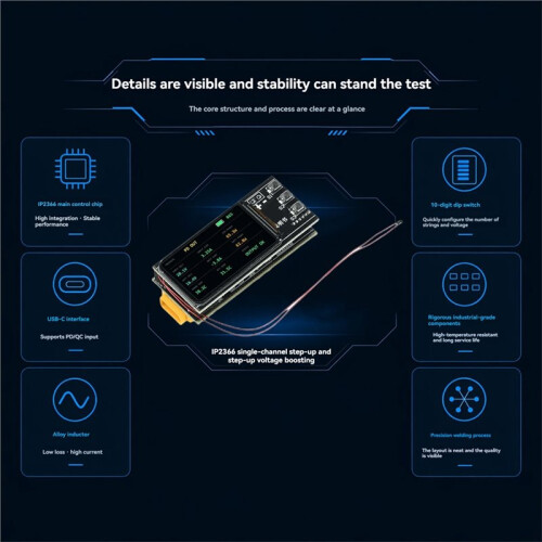 Módulo de Carregamento Rápido PD 140W com Tela de 1,47 Polegadas, Placa de Carregamento de Bateria de Lítio 2-6S, Placa Buck-Boost IP2366