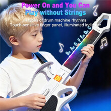 Stringless Guitar for Kids with LED Lights 7 Sounds BT Rechargeable Foldable Electronic Music Instrument for Beginners