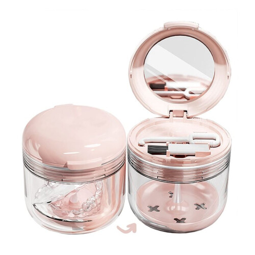 Retainer Mouth Guard Soak Container Box, Denture Bath Case with Strainer Basket, Braces Cleaner Cup Leak Proof 2