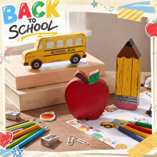 3 Pcs Back to School Table Decorations, Classic Wooden ,Bus Pencil Centerpiece First Day of School Table Toppers