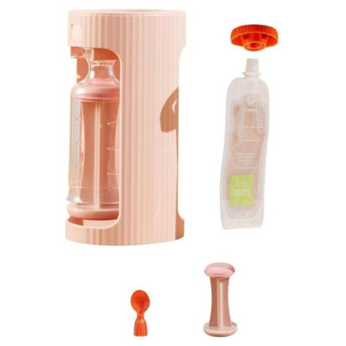 1 Set Dispenser per Bustine di Alimenti per Neonati - Include 10 Bustine Riutilizzabili con Beccuccio e Tappi A Prova di Perdite, Colore Rosa
