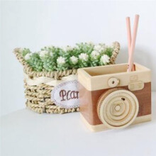 Portapenne Vintage In Legno A Forma di Macchina Fotografica, Organizer Retrò per Penne, Ideale Come Regalo per Fotografi, Scrivania o Casa.