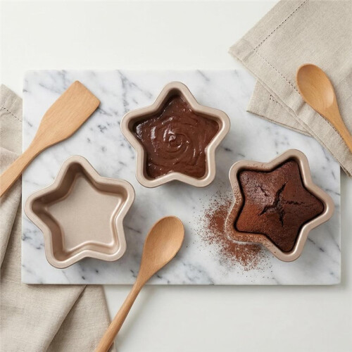 Conjunto de 2 Formas Antiaderentes em Formato de Estrela para Bolos, Formas de Aço Carbono de 10 cm (4 Polegadas) para Assar em Casa, Utensílios de 1