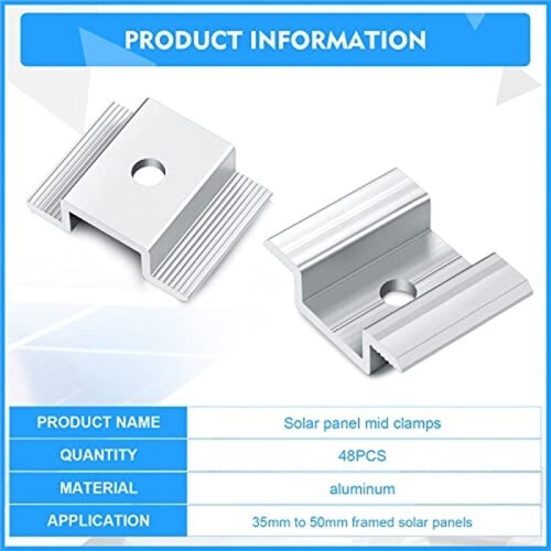 12pcs Solar Panel Mid Clamps Photovoltaic Panel Bracket PV Panel Mid Clamp Aluminum Solar Clips for Fixed 35-50mm Framed 2