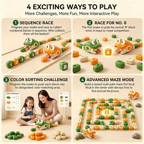 RC Magnetic Eating Snake Remote Control Car Toy Animal Greedy Bean Devouring Car Interactive Educational Gift B