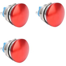 3pcs 22mm Mushroom- Push-Button (Momentary Metal Type) - Suitable for Automotive, Marine