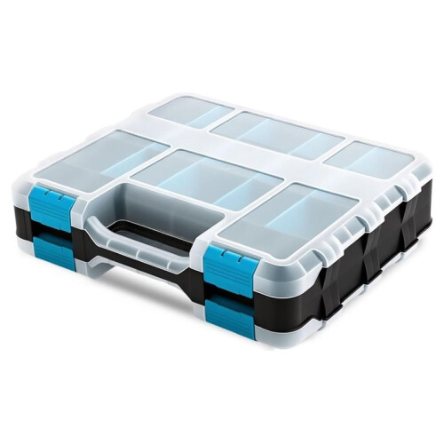 Parts Organizer Box, Tool Storage Organizer for Screws, Double-Sided, 34 Compartment (17+17), for Workshop and Garage