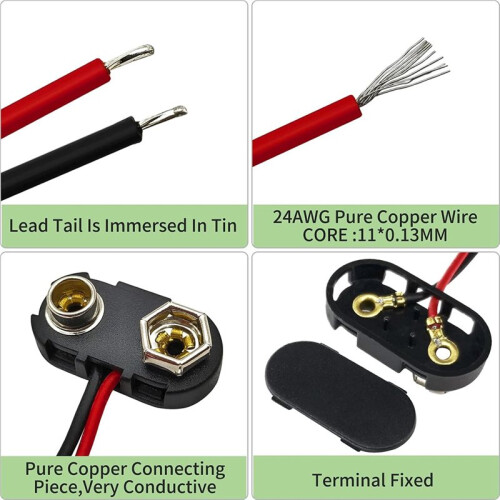 9V Battery Connector,50 PCS T-Type 9 Volt Buckle Connector Hard Plastic Shell Used in Student Experiment 1