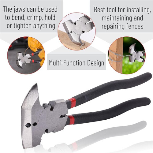 Multi Plier Fence Tool,10.8", Nails & Staple Puller, Cutting Pliers Multi Function Tool for Fence Repair Nails Removal 2